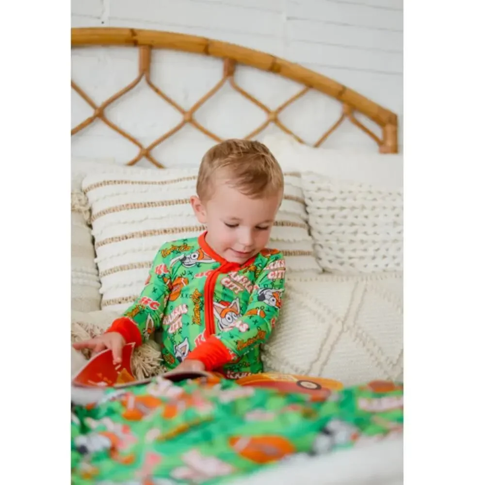Basically KC Baby Green Red Wolf Zippie Romper Size 6-9 M